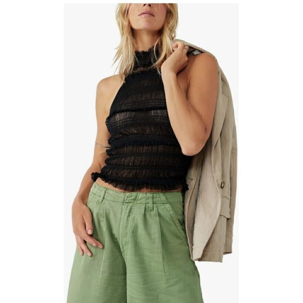 Free People Clementine Top Sleeveless High Neck Sheer Lace Mesh SMALL NWOT $78